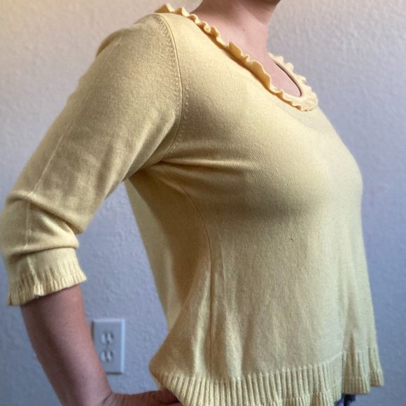 Denner Sweaters - Pure Cashmere Sweater Sunshine Yellow, Ruffled, Scoop Neck